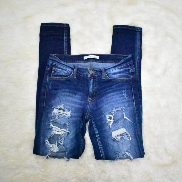 KanCan Jeans Womens 27 Mid Rise Destructed Skinny Distressed Stretch Denim Fray - Picture 12 of 14